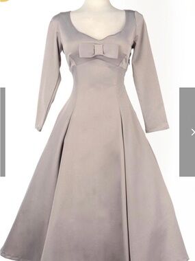 Pin Up Couture Taupe Satin Bow Dress Pre Owned